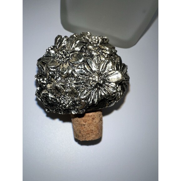 VIA VENETO ITALY milky Decanter bottle Silver Flower Cork Stopper Vintage - Picture 9 of 10